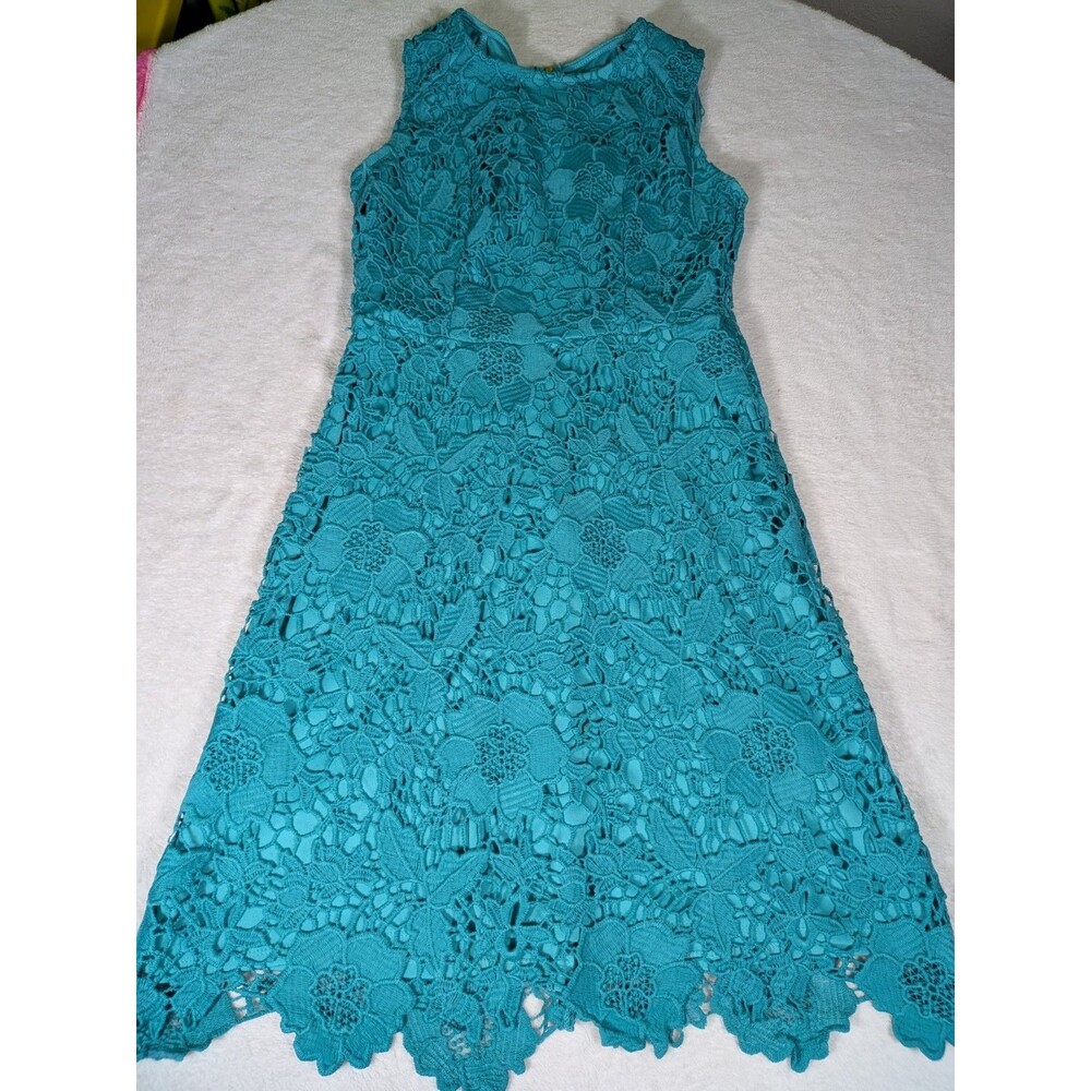 Ryan Michelle Teal Lace Midi Dress Womens M Wedding Guest Cocktail Holiday Party